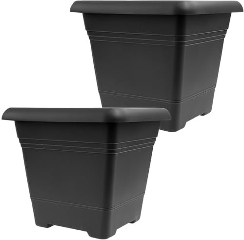 Lot de 2 grands pots de fleurs d'extérieur 40 x 40 cm - Anti-basculement - Avec système de drainage - Jardinière extrêmement résistante - Pot de fleurs stables - Anthracite