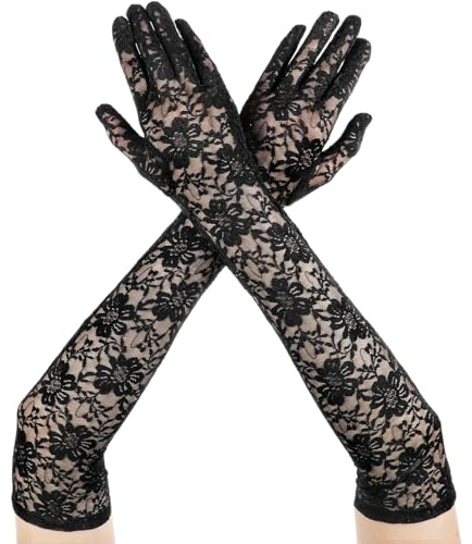 HaiFafafaing Long Lace Gloves Black Lace Gloves for Women Elegant Floral Tea Party Opera Elbow Length for Party Dance Dress Wedding(Black)