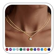 TINGN Kette Gold Farbe Damen 14K Vergoldete mit Apr Diamant Geburtsstein Anhänger Halskette Layered Geburtsstein Kette Geburtstagsgeschenke für Frauen Mädchen Hochzeitstag Schmuck