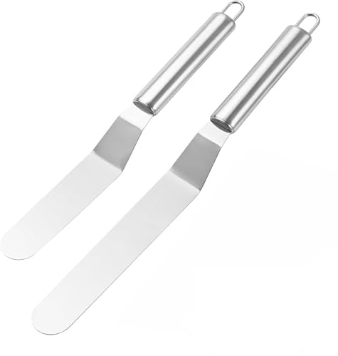 Alfven Espátulas para Tartas Set de 2 Espátulas de Glaseado de Acero Inoxidable en Ángulo para Decoración de Pasteles Hornear Cupcakes Mermelada y Mantequilla Herramientas de Repostería Profesionales