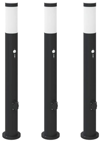vidaXL Pollerleuchten mit Sensor&Steckdose 3er 80 cm Edelstahl IP44