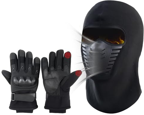 Fosoloni Winter Motorradhandschuhe, Fahrradhandschuhe mit Protektoren und Touchscreen Atmungsaktive,Winter Glove Extra Warme,mit Sturmhaube Gesichtshaube, für Motorrad, Moped, Motorcycle, Mountainbike