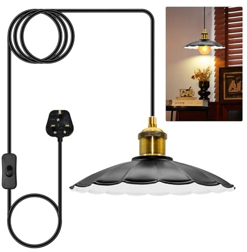 ZRLXFM Plug in Pendant Light with Metal Lampshades, 9.84 Black Ceiling Light Shade Kit, E27 Lamp Holder with 500m Cable, Industrial Hanging Lighting Fixtures for Indoor