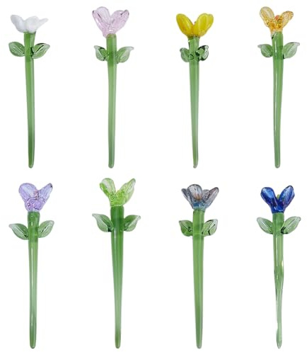 SUPERFINDINGS 8 pezzi in vetro fiore statuetta colorata mini bouquet piccoli vasi decorativi fiori figura romantica regalo per donne mamma compleanno matrimonio casa decorazione natalizia