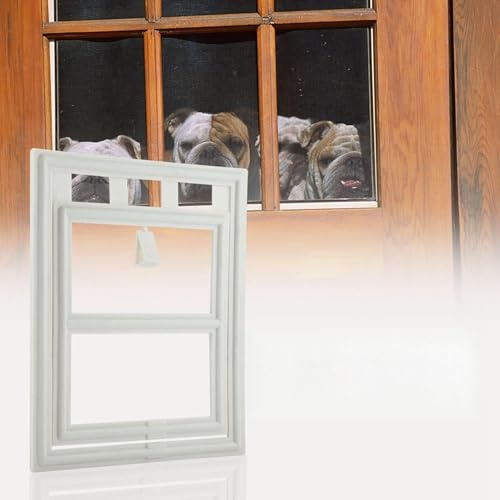 RASTKY Tür- und Fenstertür aus Kunststoff – Haustier-Hundewelpen-Türverriegelung, Sichere Klappe, Fliegengitter, Fenstertor – Abschließbare Klappe, Automatisches Schließen (L Japanische Schriftart)