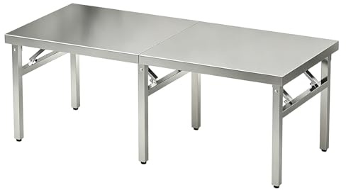 Arbeitstisch für Lebensmittel, Zubereitungs- und Arbeitstisch aus Edelstahl, in zwei Hälften klappbarer Esstisch, Kücheninsel mit quadratischer Kante und sicherem Design Restaurants(150x50x55cm)