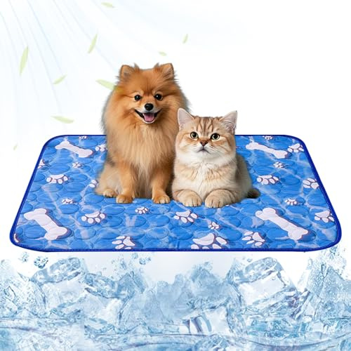 FOSDICK 1 st kylmatta för hund stor cool matta för hundar 70 x 55 cm hund kylande filt mjuk bekväm blå ben tassavtryck husdjur sval dyna lätt att rengöra yta clod dyna för katt valp kattunge