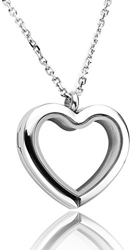 Jovivi Heart Floating Charm Memory Locket Heart Glass Pendant Necklace - 316 Stainless Steel Buckle Closure