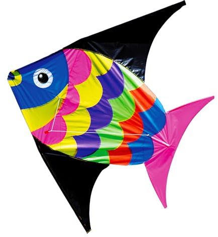 BROOKITE from Peterkin | Skyray Kite | Quirky mulitcoloured Fish design - 100cm x 140cm - Spinnaker Nylon Kite with 1 handle | Kites | Outdoor Toys | Sport & Leisure | Ages 3+