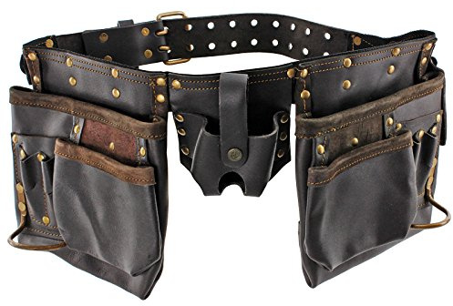 Spares2go Ceinture porte-outils en cuir tanné à l'huile, 12 poches