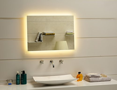 Dr. Fleischmann Badspiegel LED Lichtspiegel GS084N mit Beleuchtung durch satinierte Lichtflächen Badezimmerspiegel (90 x 60 cm, warmweiß)