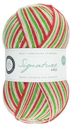 'wys Calze di lana con bluef aced Leicester lana Signature 4ply Sock Yarn 989 – Candy Cane, 100 G,% cotone Calze di lana con Blue faced Leicester Wool