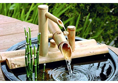 zenggp Fontana decorativa in bambù, beccuccio d'acqua con pompa, decorazione da giardino, cascata, giardino giapponese all'aperto, 50 cm