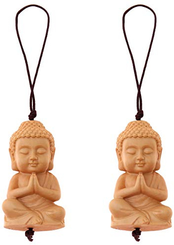 Flanacom Kleiner Buddha Schlüsselanhänger aus Holz - Glücksbringer & Talisman - Buddhistischer Taschenanhänger mit Buddha Figur