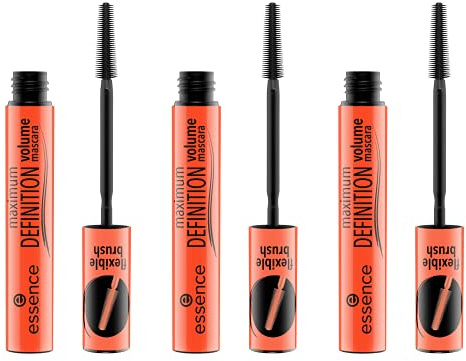 essence maximum DEFINITION mascara, Nr. 01, Schwarz, volumengebend, schwunggebend, definierend, verlängernd, vegan, ohne Mikroplastikpartikel, Nanopartikel frei, ohne Parfüm, 3er Pack (3x8ml)