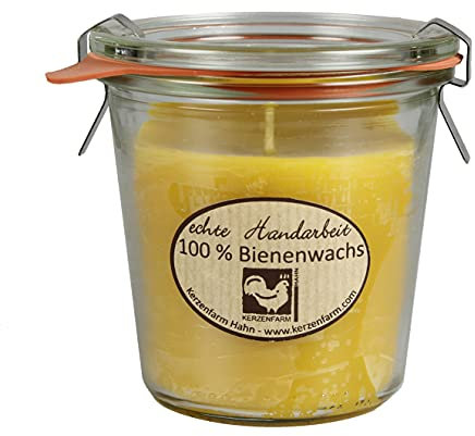 Kerzenfarm Hahn Bienenwachskerze im Original Weckglas, 290 ml, Kerze aus reinem Bienenwachs, Naturprodukt, echte Handarbeit, 93 mm x Ø 90 mm