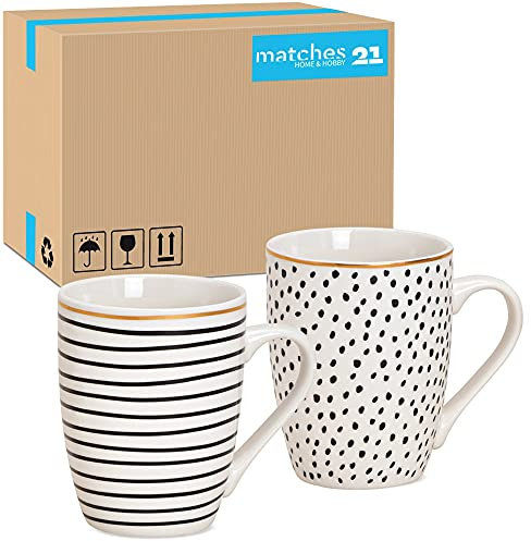 Juego de 36 tazas en blanco y negro – modernas tazas de café de porcelana en 340 ml para capuchino, café, té – tazas de café excepcionales tazas de té elegantes como regalo