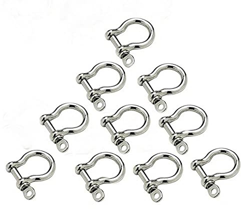 Stainless Steel Bow Shackle, Silver Color, Mini Shackles for Paracord Jewelry, Marine Grade Sailing Rigging, 10 Pieces (4mm)