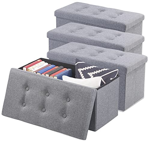 infactory Faltbox und Hocker: 4er-Set Faltbare 2in1-Sitzbänke und -truhen, 80 l, bis 300 kg, grau (Sitz-Hocker mit Stauräumen, Sitz-Aufbewahrungsbox mit Stauraum)
