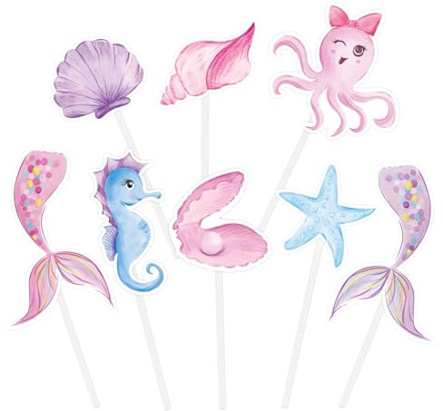 WERNNSAI 32 Stk Meerjungfrau Tortendeko, Cupcake Topper Geburtstag Rosa | Meerjungfrau Tortendeko Geburtstag, Muscheln Meerestiere Cupcake Deko, Sommer Muffin Deko Kuchendekoration Papier Rosa