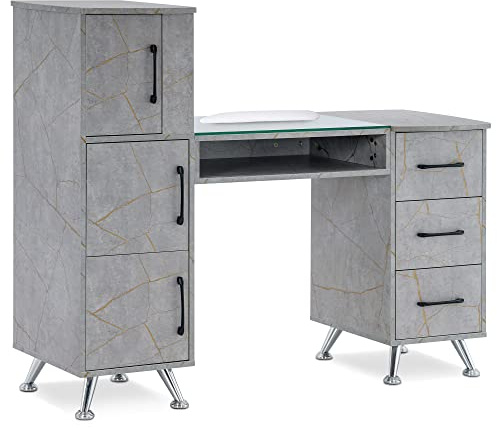 BarberPub Manicure Table, Nail Makeup Desk with Drawers, Storage Beauty Salon Workstation 2611 (Gold&Grey)