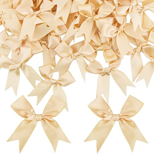 50PCS Noeud de Ruban Or de Noël Arcs de Noël 8.5cm Ruban Nœuds Papillons Doré Decoration pour Sapin Emballage Cadeau Guirlande Mariage