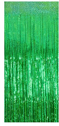 Green Foil Curtain Fringe Tinsel - 2 Meter Door Backdrop Photoprop Party Decoration (Green)