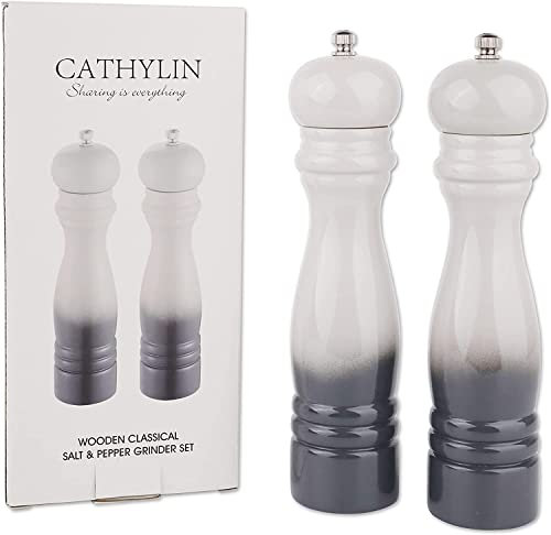 Cathylin Ensemble de salière et poivrière en bois avec rotor réglable et rechargeable (gris, 20,3 cm)