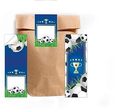 Limonia 8 Lesezeichen + 8 Geschenktüten (Natur) + 8 Selbstklebende Aufkleber Set Fußball blau Mitgebsel Mitbringsel Gastgeschenk Geburtstag Fest Motto-Party Kindergarten Mädchen Jungen Teens Schule