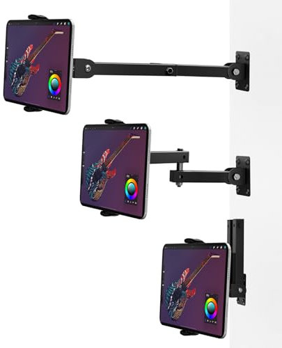 RUIFUO Tablet Wandhalterung für 4-13 Zoll,360° Drehbar Einziehbar 10-45cm, iPad、Samsung Tab Halterung Wand für Businessund Zuhause, Trainieren im Wohnzimmer und Kochen in der Küche (Schwarz)