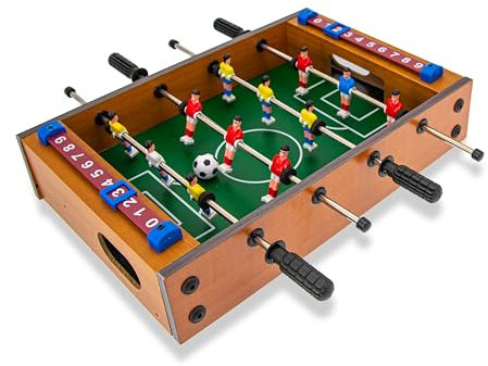 Teorema Giocattoli, calcio balilla da tavolo in legno, biliardino da casa con 2 palline e segnapunti, calcetto balilla per adulti e bambini, Calcetto da Tavolo 34x37x8,5 cm