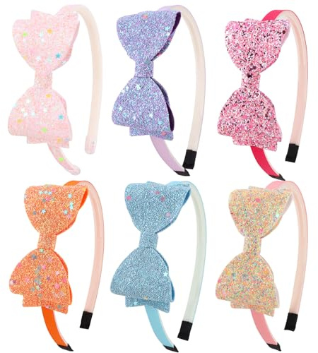 DRESHOW 6 Paket Rosetthårband för Flickor Glitterhårband för Barn Hjärtstjärna Hårband för Småbarn Tonåringar
