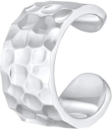 Kuzzoi Herren-Ohrring Ear Cuff Single Ohrklemme (6x13 mm) Hammerschlag Design 1 Stück Ohrring für Männer aus 925 Sterling Silber Earcuff Ohrstecker