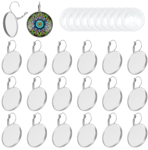 UNICRAFTALE 20 Sets 304 Edelstahl Ohrringhaken 25mm Tablett Flache Runde Ohrring Mit Glas Cabochons DIY Leeren Ohrringhaken Herstellung Set DIY Ohrringen Für Ohrringen Schmuckherstellung