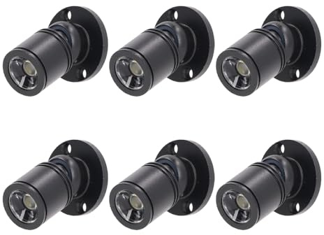 Dimmbare Mini-LED-Spots, 12 V – 1,5 W, 3000 K, warmes Licht, verstellbare Beleuchtung mit Dimmer für Displays, Schwarz, 6 Stück