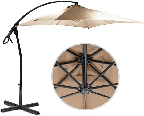 habeig WASSERDICHT Ampelschirm 250x250cm quadratisch durch PVC-Beschichtung Schirm Sonnenschirm Marktschirm Gartenschirm (Beige S44)