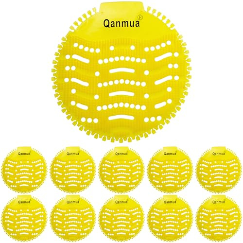 Qanmua 10 coladores de orinal con fragancia, inserto de orinal, apto para orinales, ambientador, uso de 30 días de efecto fresco, alfombrilla para orinario y cualquier orinario, amarillo limón