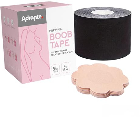 AD. ADRANTE. Ruban adhésif de poitrine, Boop Tape 5 m x 5 et 7,5 cm, soulèvement de poitrine, soutien-gorge invisible, Push Up avec 5 paires de couvre-tétons jetables, bande invisible élastique,