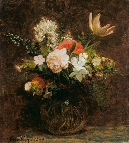 IPLUPJDY Kunstdruck Leinwand Bilder Moderne Druck Leinwand Malerei Blumen Tulpen Azaleen und rosen von henri fantin-latour Leinwanddruck Malerei für Wanddekoration 60x90cm
