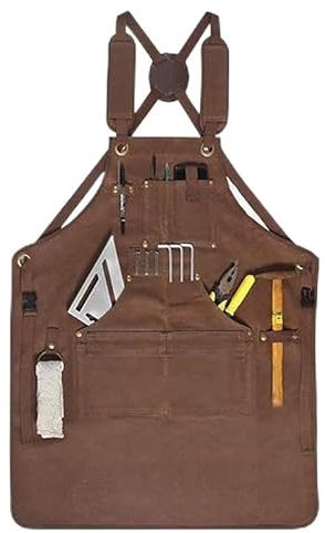 Arbeitsschürzen aus Segeltuch for Männer mit Taschen, verstellbarem Riemen und mehreren Taschen, Tischlerschürze, Werkzeugschürze, Künstler-Malschürze for Geschäft, Garten, Restaurant, Café, Elektrike