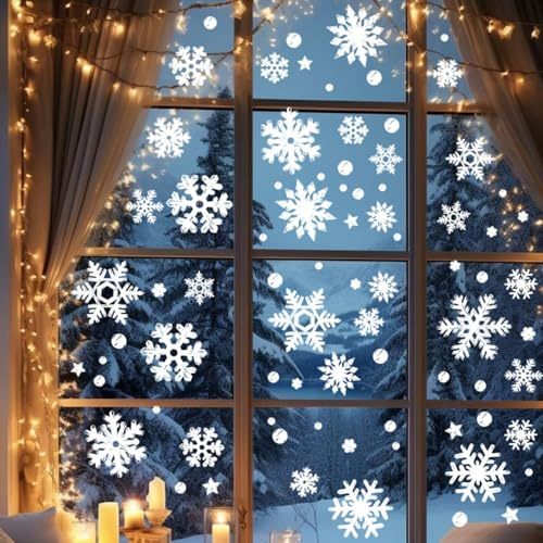 slothbyte Fensterbilder Weihnachten, Selbstklebend Fensterdeko Schneeflocken, Wiederverwendbar Fensteraufkleber Winter Deko, für Weihnachten Party Zuhause Fensterdeko