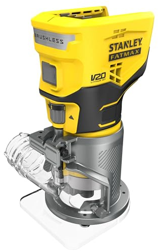 STANLEY Perfiladora BRUSHLESS V20 Li-Ion 18V, Portafresas 6-8mm, Electrónica 0-16.000/30.000 U/min, Sin Cargador/Batería für Profis und Heimwerker, mit technischem Standard, präzise Montage