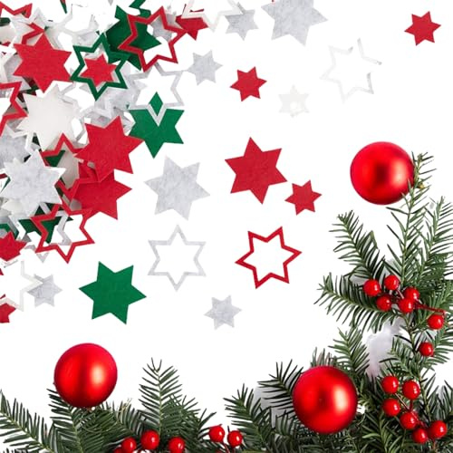 Scinzene 300 Stück Streudeko - Filz Sterne & Tischdeko für Weihnachten, 2 Größen 2/3,4cm, Rot, Grün, Grau
