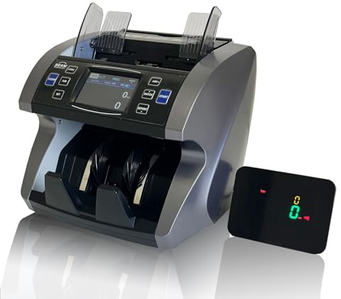 Bank-Grade Mixed Denomination Money Counter Machine, CIS/UV/MG/IR/DD Counterfeit Detection, 8 Currencies, Value Counting, CIS, Printer Enabled Bill Counter, Large Touch Color Display