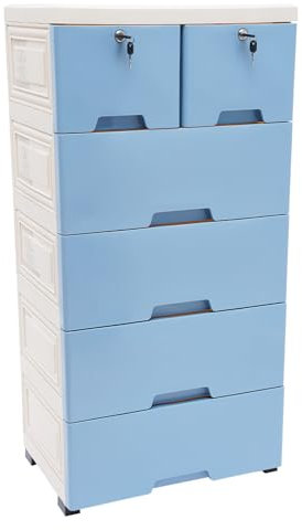 Kommode Schubladenschrank mit 6 Schubladen(2 Schlössern),Abnehmbar Jede Schicht Tragfähigkeit 10kg Rollcontainer Aufbewahrungsschrank mit 4 Räder Abnehmbare Kommode für Wohnzimmer Büro