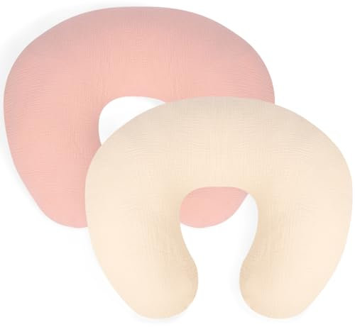 Stillkissenbezug, Musselin-Baumwolle, abnehmbare Bezüge für Stillkissen, ultraweich, für Neugeborene, passend für 57,1 x 45,7 cm große Kissen (Rosa und Creme), 2 Stück