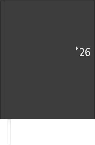 Zettler Wochenbuch anthrazit Leine 1W/2S 2026 – Buchkalender 21 × 26 cm, 1 Woche auf 2 Seiten, wattierter Kunststoffeinband, FSC-zertifiziert