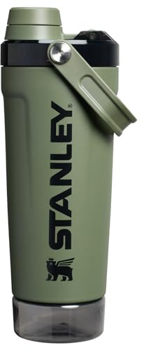 STANLEY Vitalize Shaker Bottle 20 oz | Leakproof Insulated Stainless Steel Shaker Cup | Base Storage and Twist On Fast Flow Lid | Protein Shakes and Pre Workout Powder | BPA-Free | Dried Pine