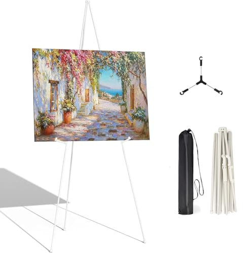 Display Easel Stand for Wedding Sign, 169cm / 66” Folding Art Easel for Display, Portable Metal Display Stand for Display Painting Canvas, Wedding Signs, Presentations, Posters (White)