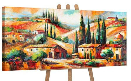 YS-Arte Paisaje Cuadros Acrílico Cuadros Coloridos sobre Lienzo Pintado a Mano Mural Pintura Acrílico Moderna Decoración Hogar Oficina Arte Real 115x50 cm